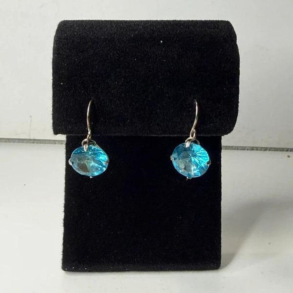 Silver Aquamarine Blue Faceted Glass Crystal Dangle Earrings